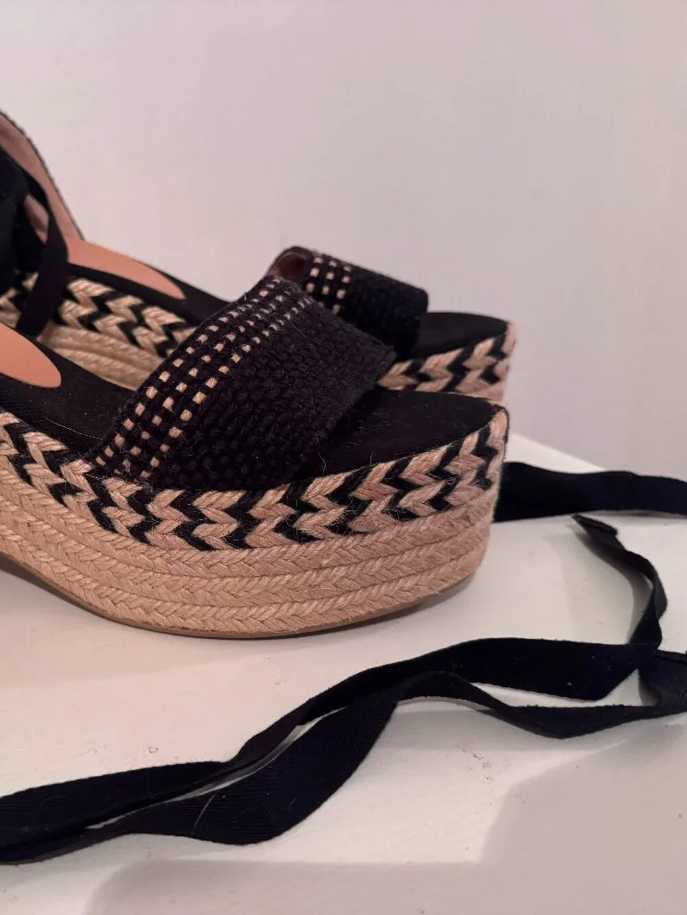 NWT GORGEOUS CASTANER XIA PLATFORM ESPADRILLES Black & Cream - Size 10 US/ EU 41